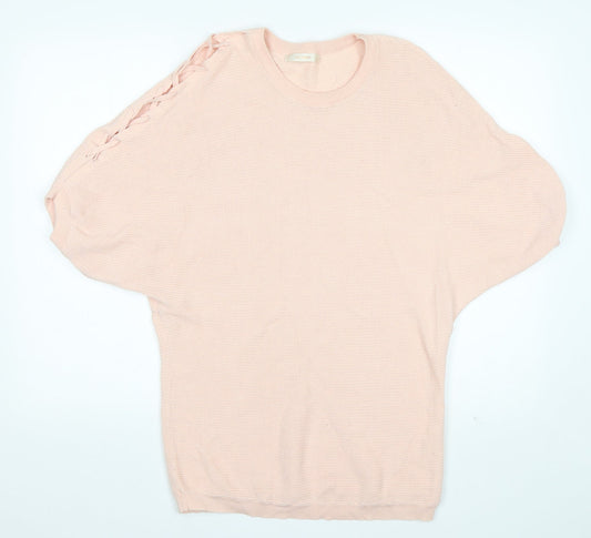 MC Lorene Womens Pink Round Neck  Cotton Pullover Jumper One Size