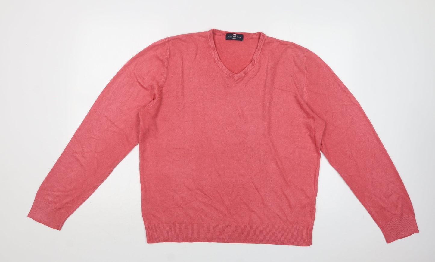 M&S Womens Pink V-Neck  Acrylic Pullover Jumper Size L