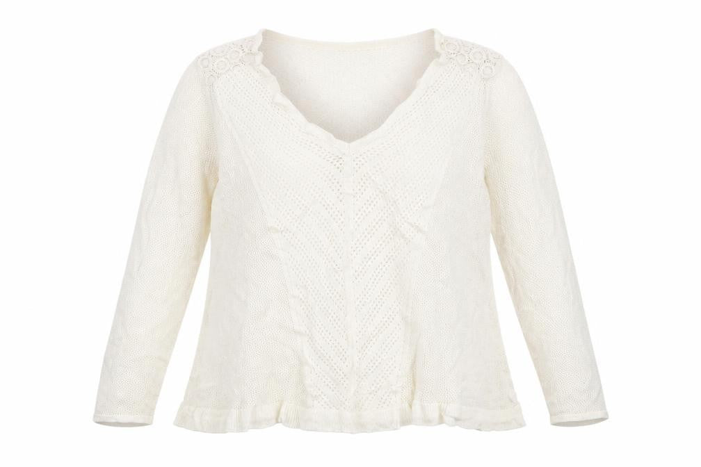 M&S Womens White V-Neck   Pullover Jumper Size L