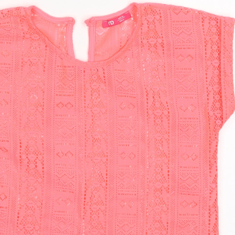 Young Dimension Girls Pink  Polyester Basic T-Shirt Size 9-10 Years Round Neck Pullover