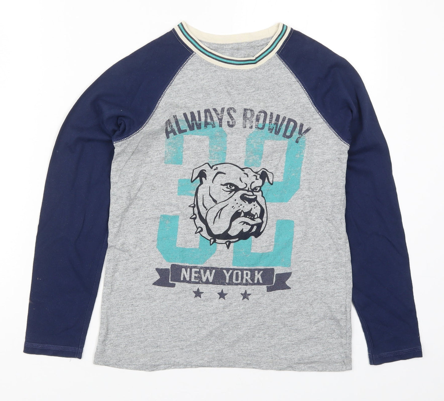 Gap Boys Blue  Cotton Basic T-Shirt Size M Crew Neck Pullover - Always Rowdy New York Bulldog