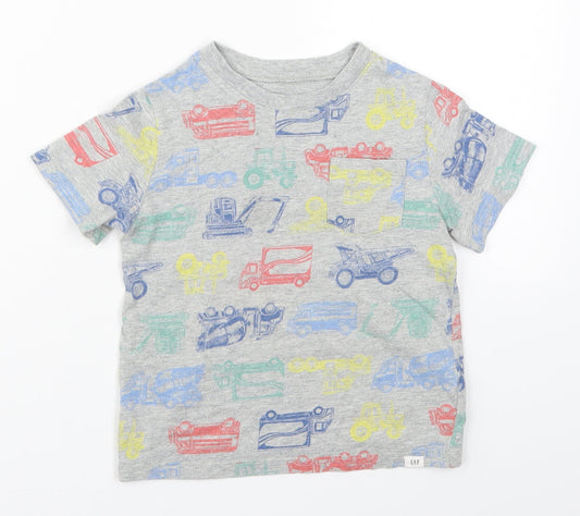 Gap Boys Multicoloured  Cotton Basic T-Shirt Size 5 Years Crew Neck Pullover - Trucks