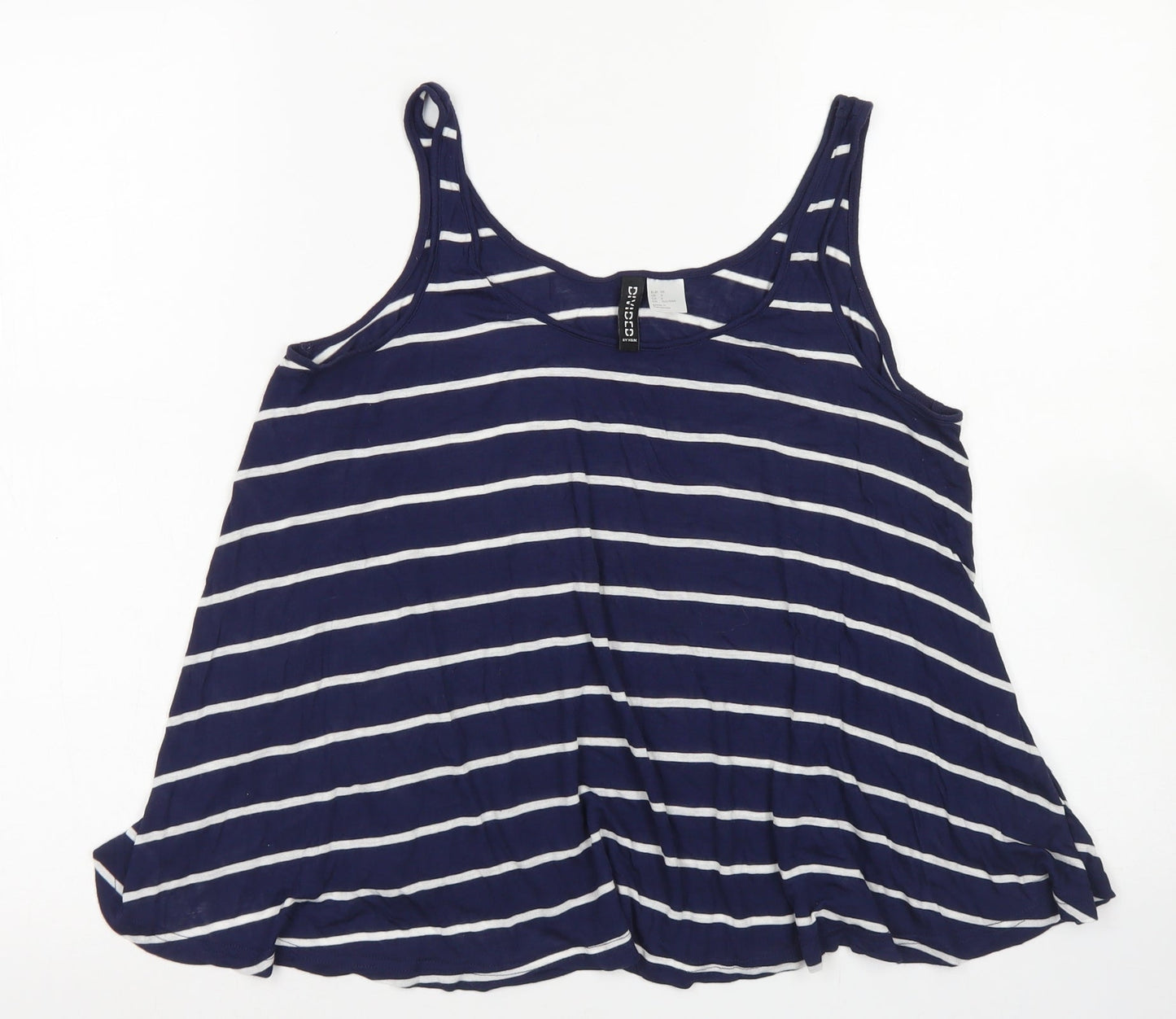 Divided Womens Blue Striped Viscose Basic Tank Size 8 Scoop Neck