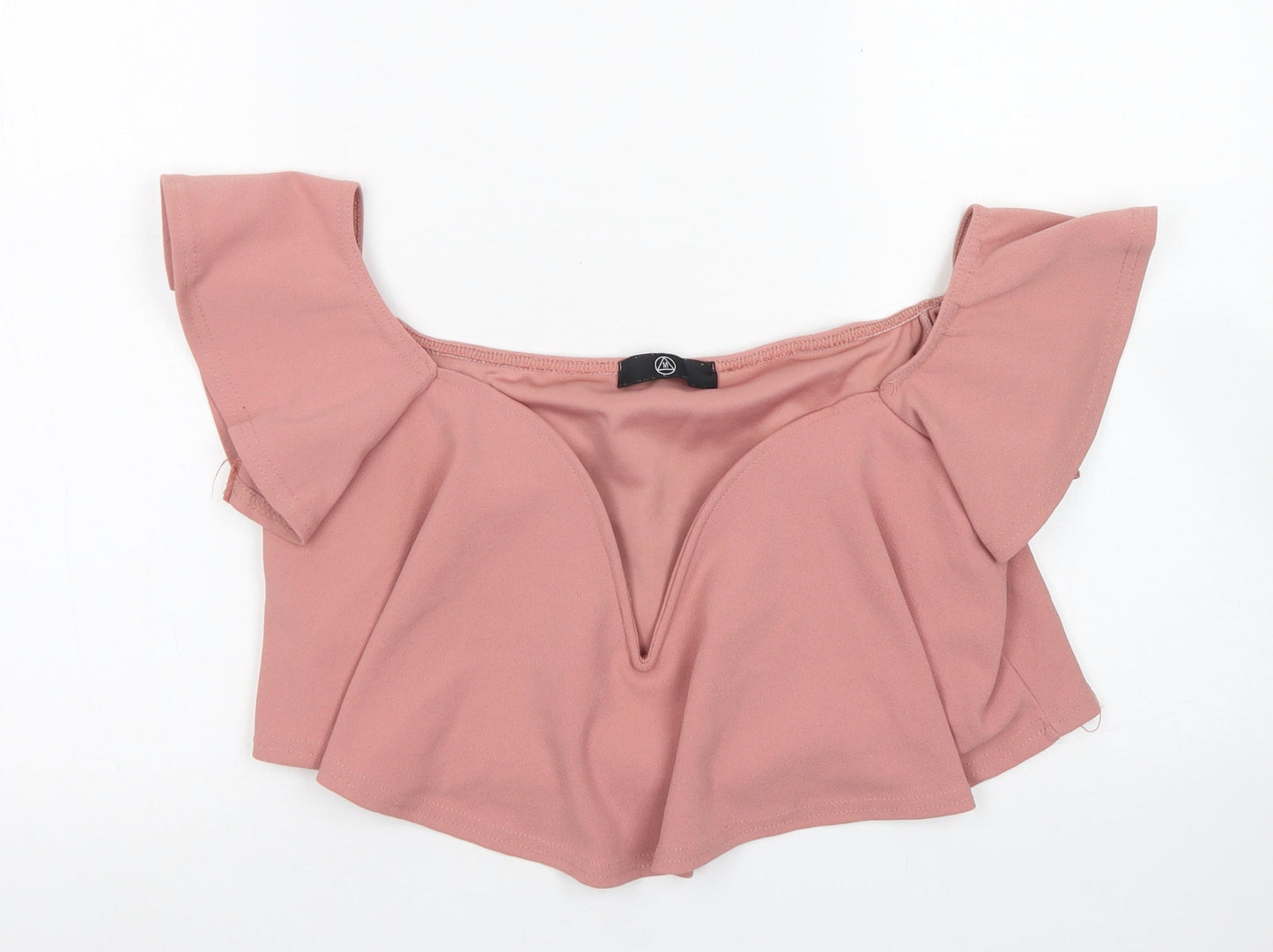 Missguided Womens Pink  Polyester Cropped Blouse Size 14 Boat Neck
