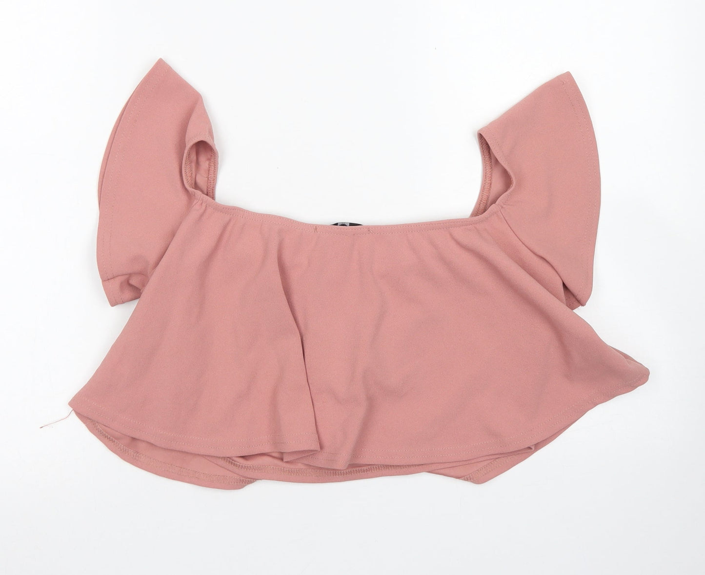 Missguided Womens Pink  Polyester Cropped Blouse Size 14 Boat Neck