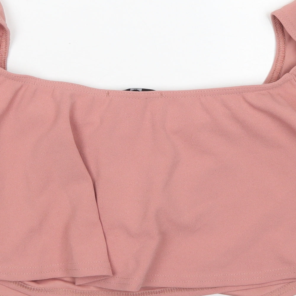 Missguided Womens Pink  Polyester Cropped Blouse Size 14 Boat Neck