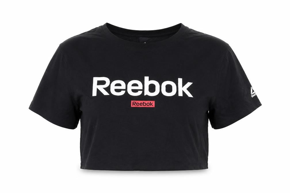 Reebok Womens Black  Cotton Cropped T-Shirt Size XS Crew Neck
