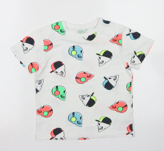 NEXT Boys White Spotted Cotton Basic T-Shirt Size 7 Years Crew Neck  - Skull Print