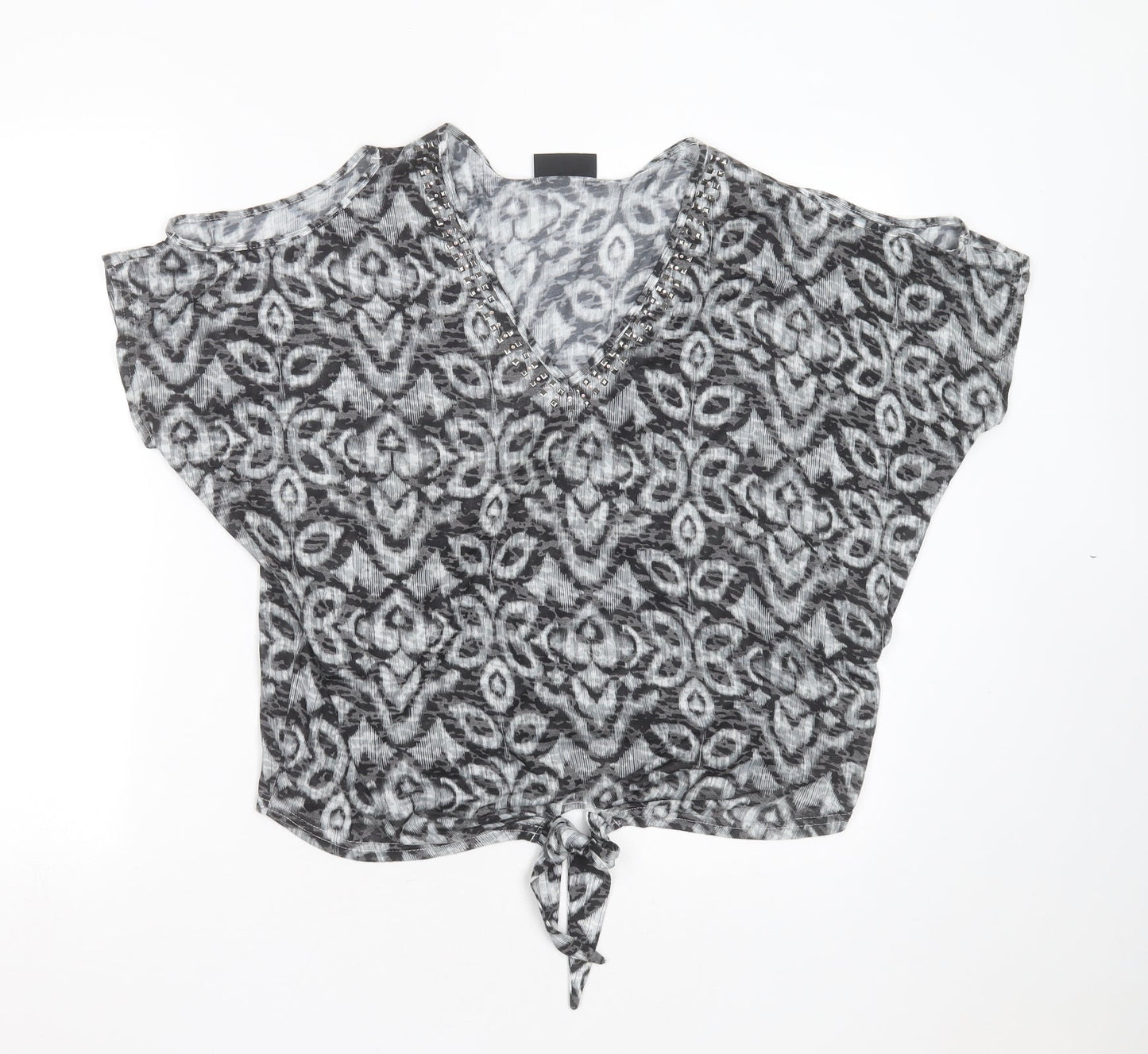 Wallis Womens Black Geometric Polyester Basic Blouse Size S Roll Neck - beaded detail