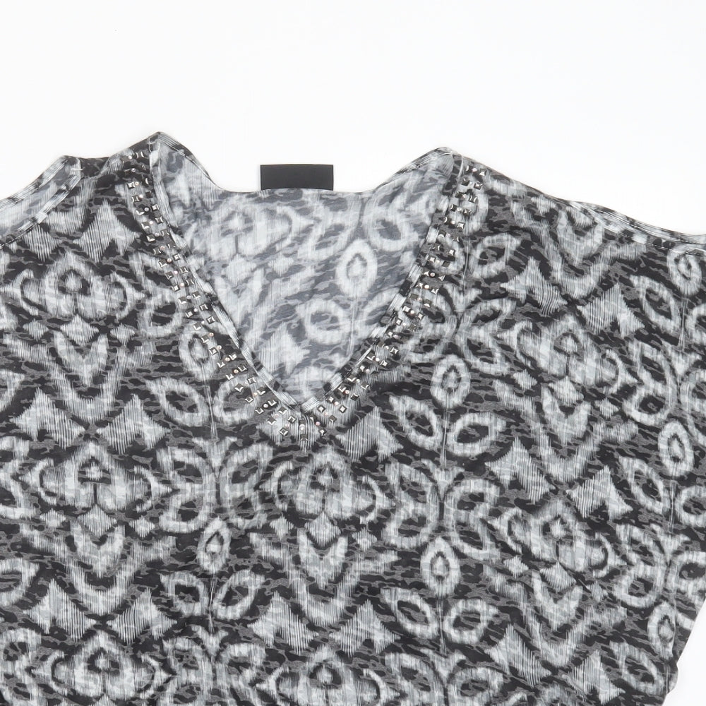 Wallis Womens Black Geometric Polyester Basic Blouse Size S Roll Neck - beaded detail