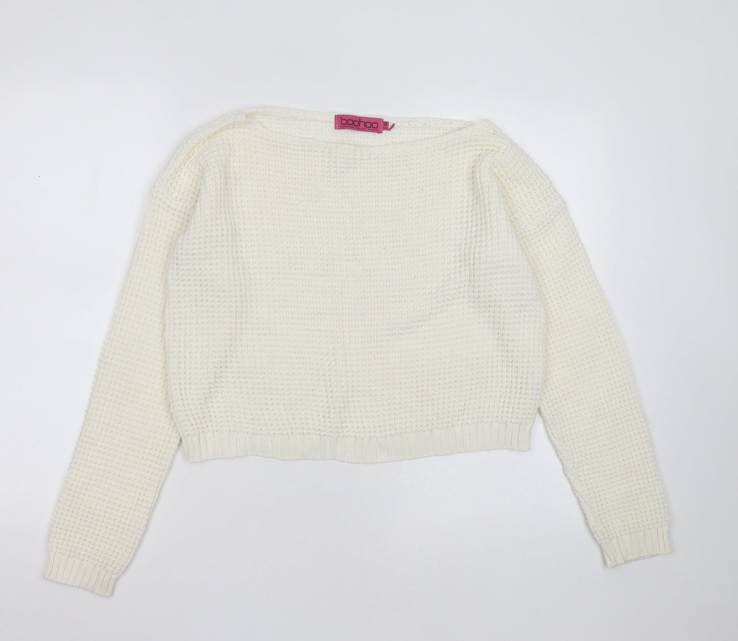 Boohoo Womens Ivory Round Neck  Acrylic Pullover Jumper Size S