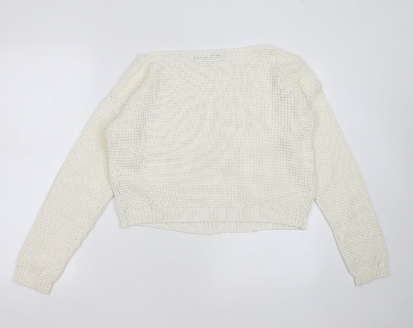 Boohoo Womens Ivory Round Neck  Acrylic Pullover Jumper Size S