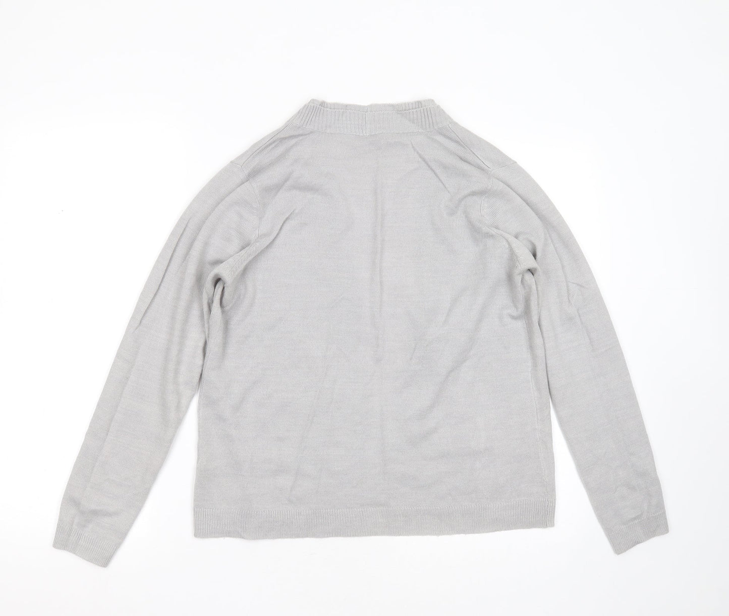 BHS Womens Grey V-Neck  Acrylic Cardigan Jumper Size 12
