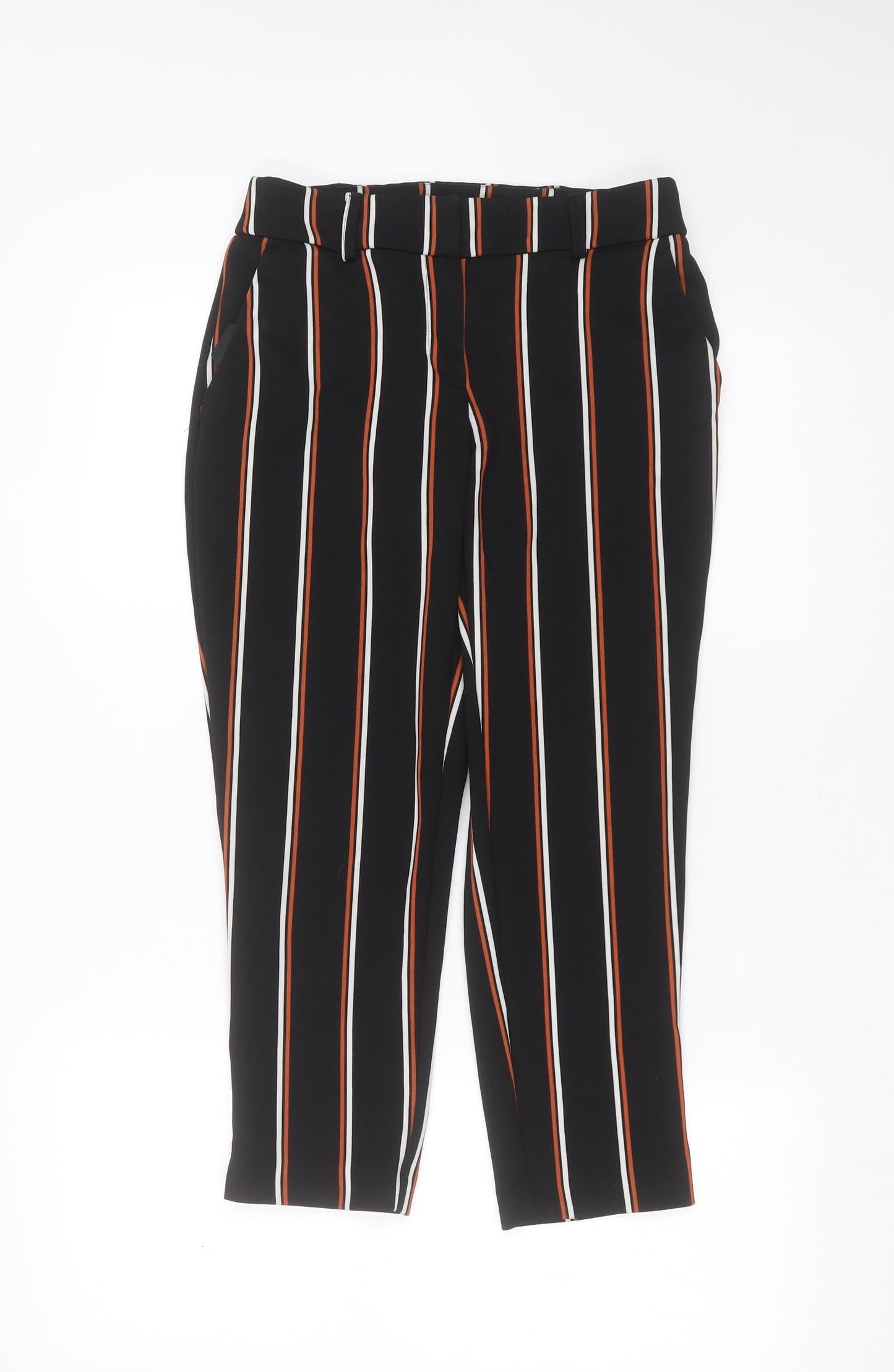 Dorothy Perkins Womens Black Striped Polyester Trousers  Size 6 L24 in Regular  - cropped