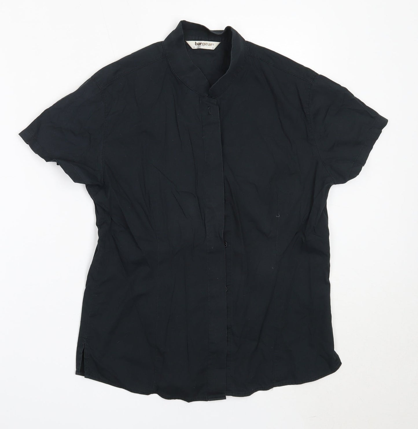 Bargear Womens Black  Cotton Basic Button-Up Size 10 Round Neck