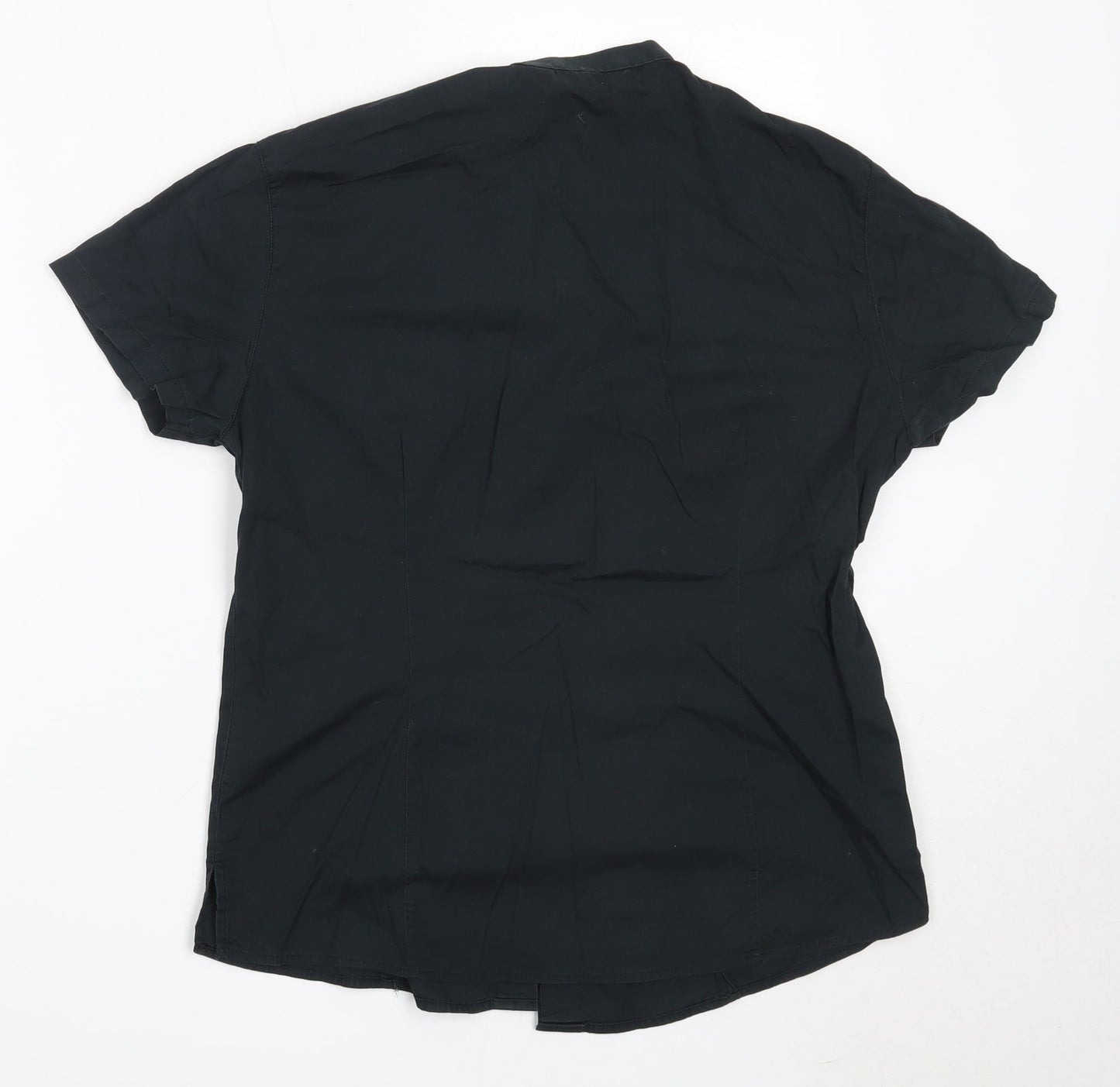Bargear Womens Black  Cotton Basic Button-Up Size 10 Round Neck