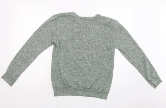 Silk Womens Green  Polyester Basic Blouse Size M Crew Neck