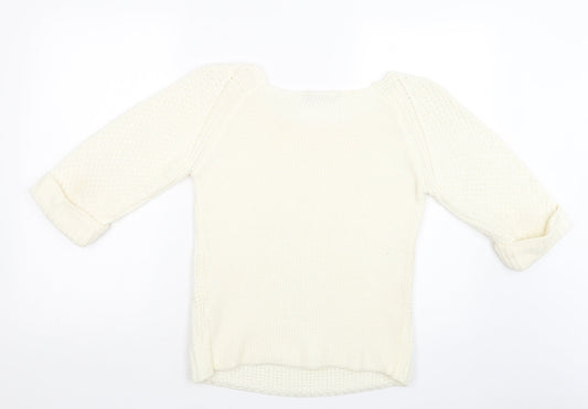 Miso Womens Ivory Square Neck  Acrylic Pullover Jumper Size 8