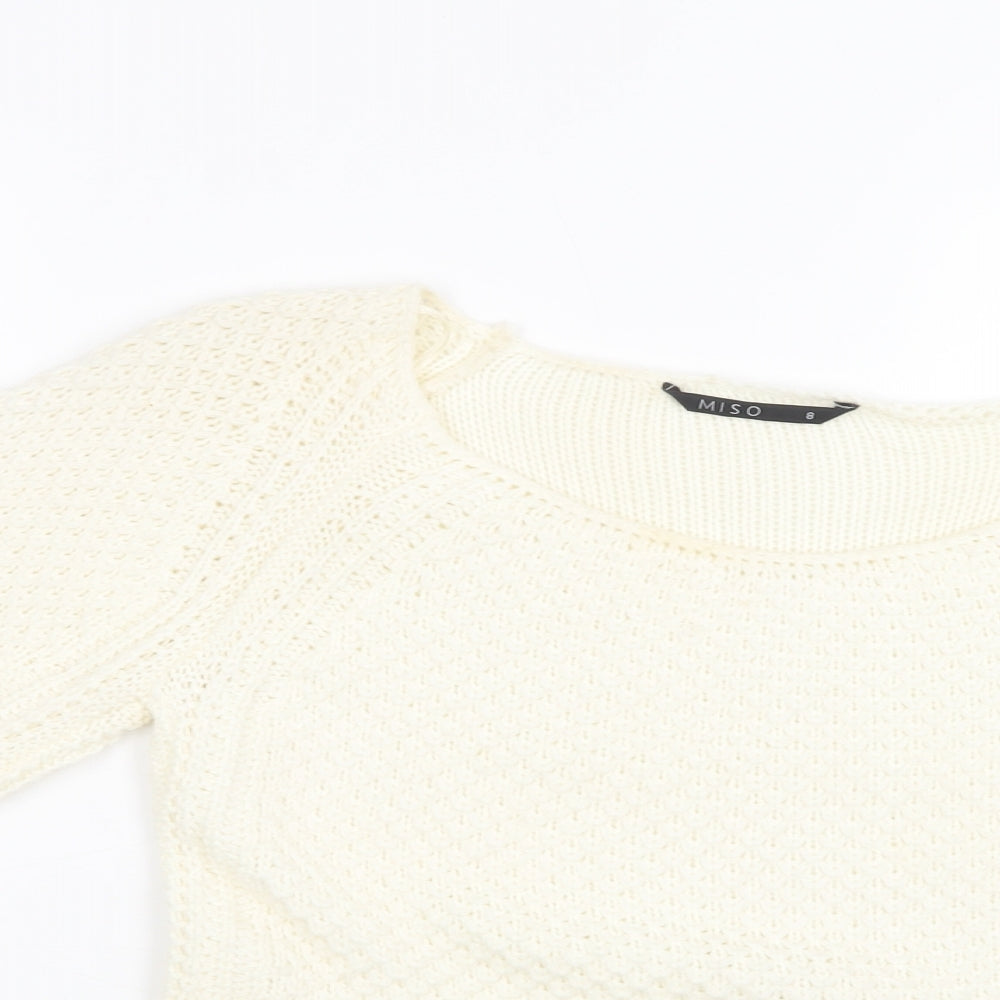 Miso Womens Ivory Square Neck  Acrylic Pullover Jumper Size 8