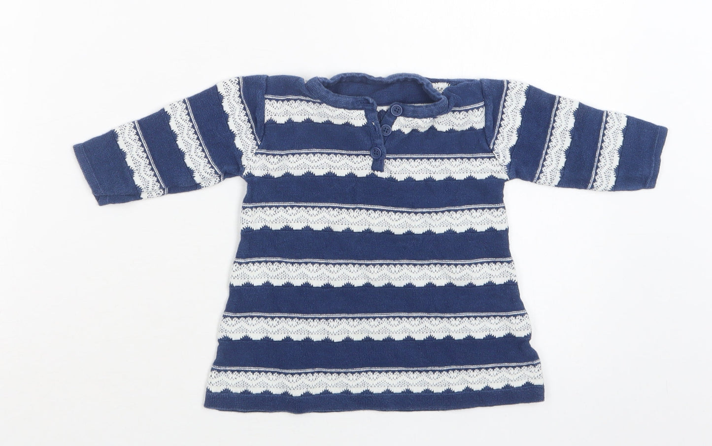 Nutmeg Baby Blue Striped Cotton Basic Blouse Size 3-6 Months Henley Button