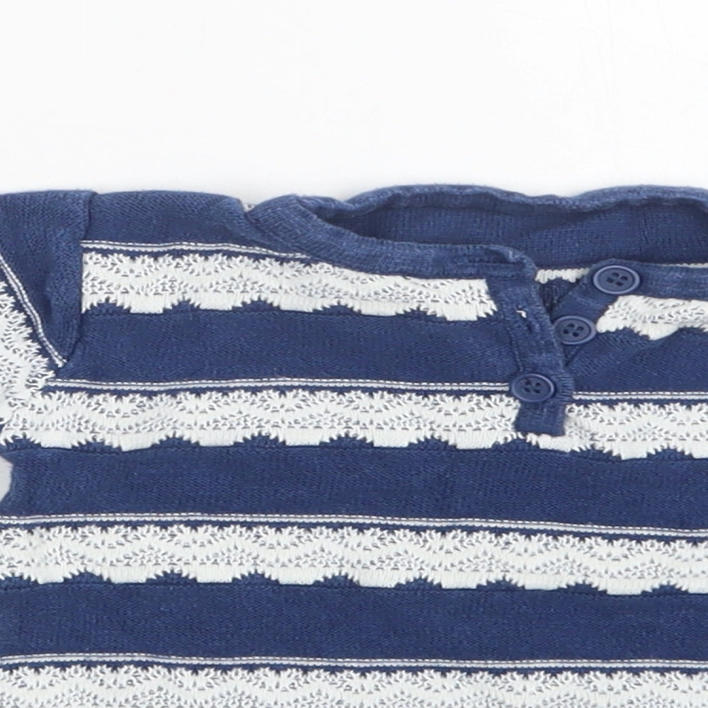 Nutmeg Baby Blue Striped Cotton Basic Blouse Size 3-6 Months Henley Button