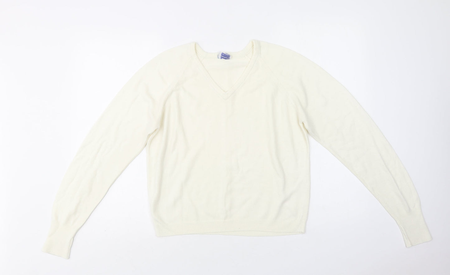 Preworn Womens Ivory V-Neck  Acrylic Pullover Jumper Size M