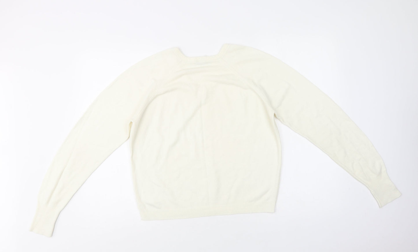 Preworn Womens Ivory V-Neck  Acrylic Pullover Jumper Size M