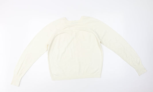 Preworn Womens Ivory V-Neck  Acrylic Pullover Jumper Size M