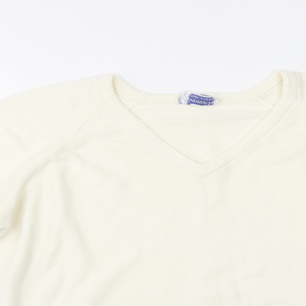 Preworn Womens Ivory V-Neck  Acrylic Pullover Jumper Size M