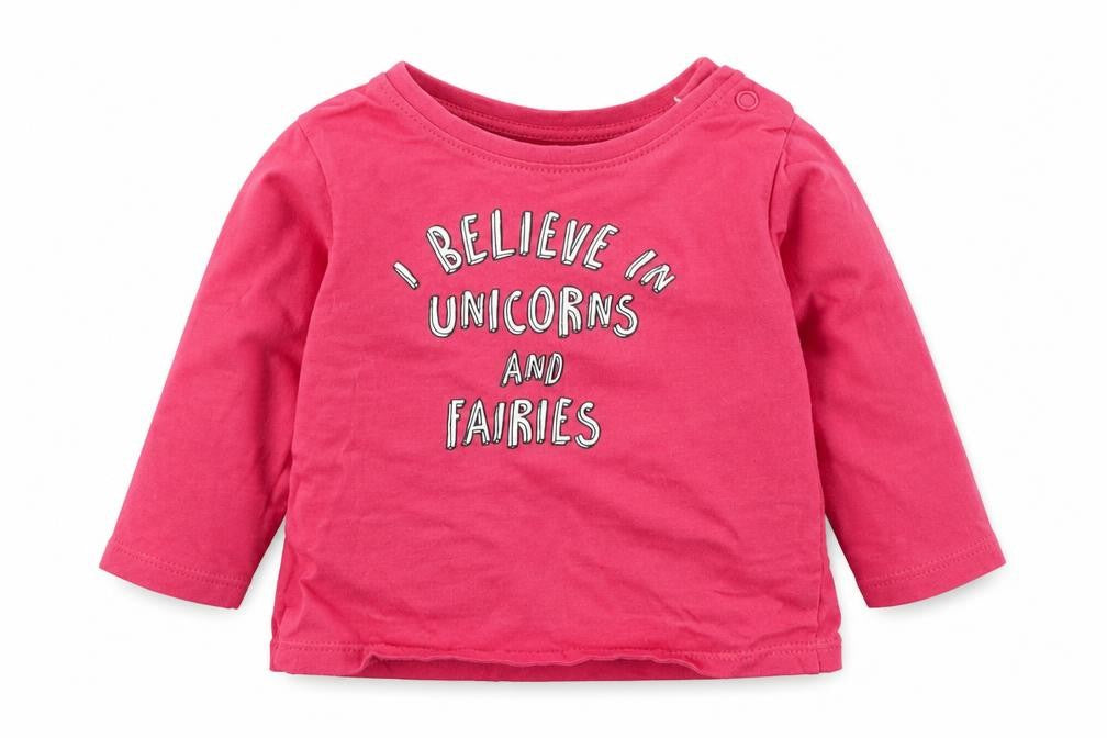 Primark Girls Pink  Cotton Basic T-Shirt Size 3-6 Months Crew Neck Pullover - I Believe in Unicorns and Fairies