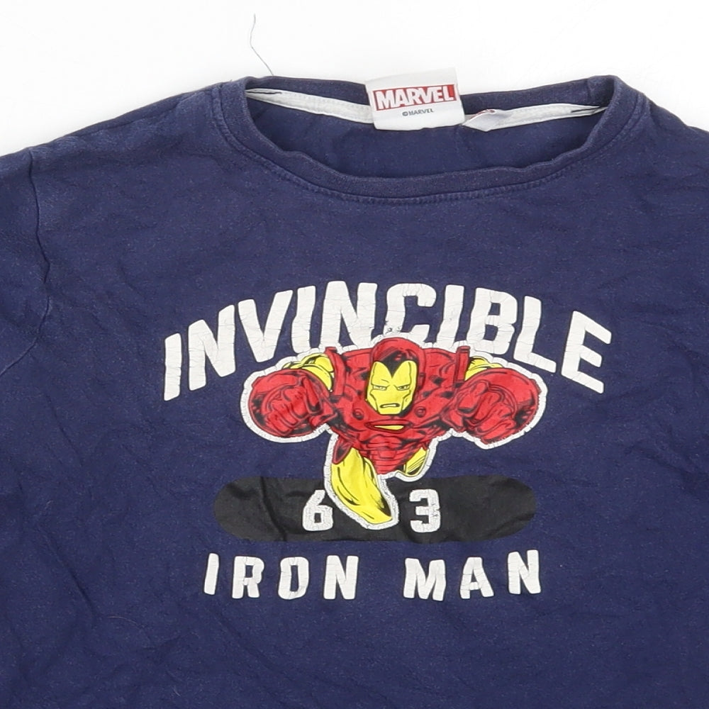 Primark Boys Blue Solid Cotton  Pyjama Top Size 8-9 Years  Pullover - Invincible Iron Man