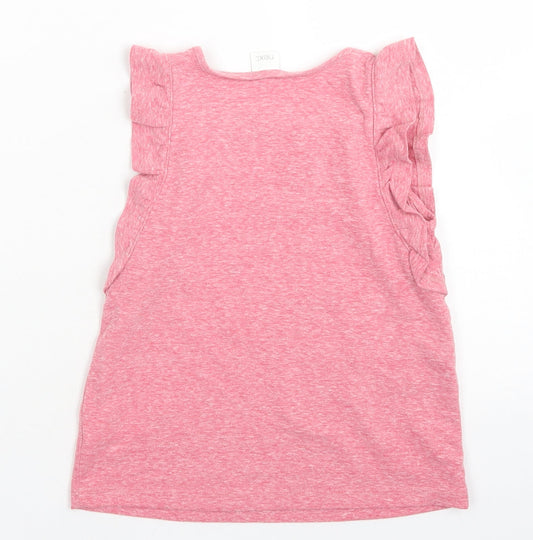 NEXT Girls Pink  Polyester Basic T-Shirt Size 5-6 Years Crew Neck  - Ruffle Sleeve