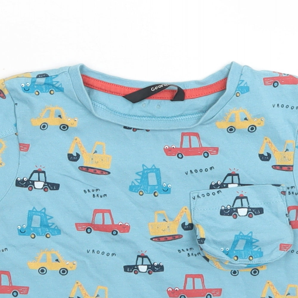 George Boys Blue Spotted Camel Basic T-Shirt Size 12-18 Months Crew Neck  - Car Print