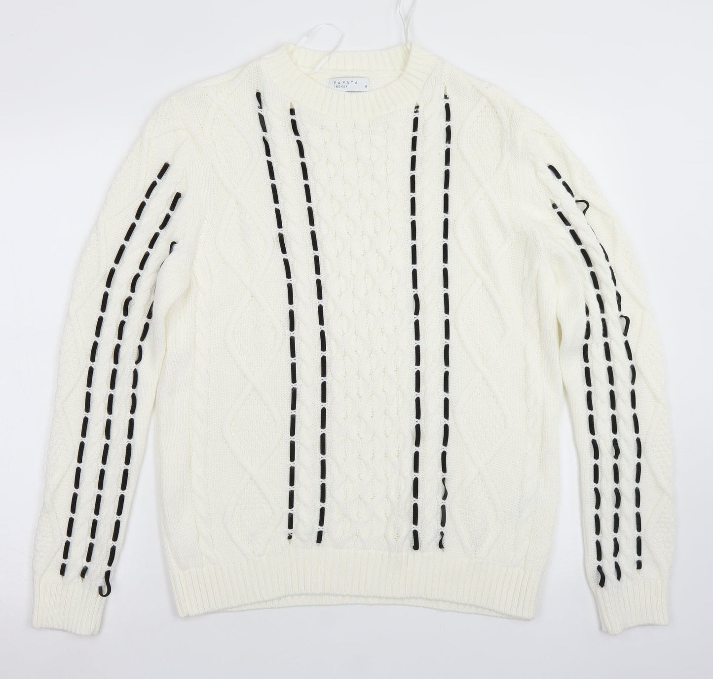 Papaya Womens White Crew Neck  Acrylic Pullover Jumper Size M