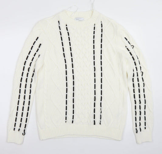Papaya Womens White Crew Neck  Acrylic Pullover Jumper Size M