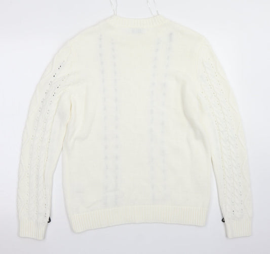 Papaya Womens White Crew Neck  Acrylic Pullover Jumper Size M