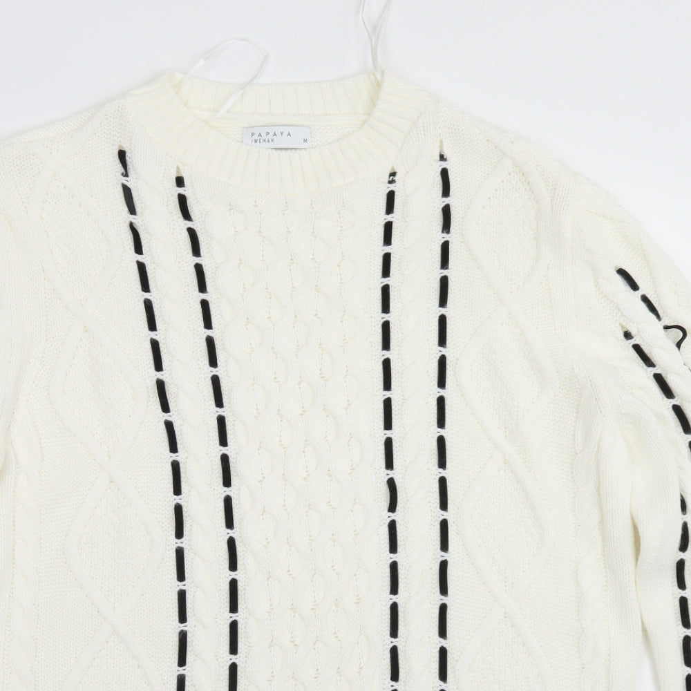 Papaya Womens White Crew Neck  Acrylic Pullover Jumper Size M