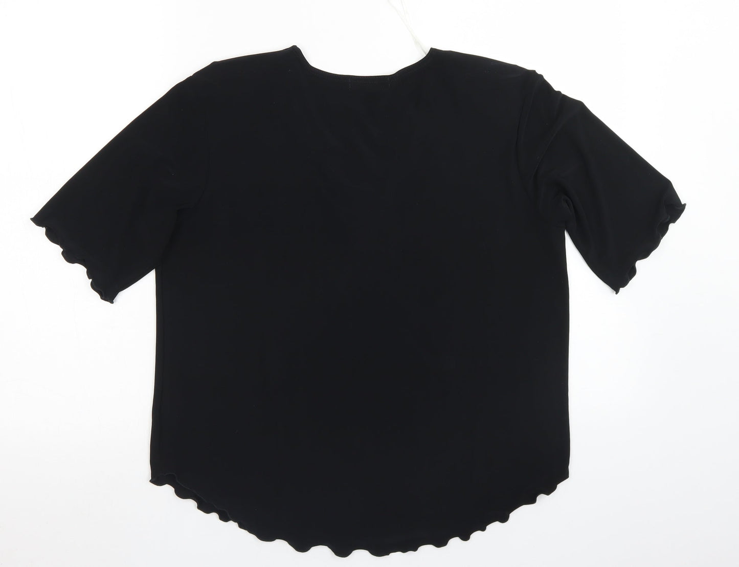 Sonic Collection Womens Black  Polyester Basic Blouse Size M V-Neck - Lettuce Edging