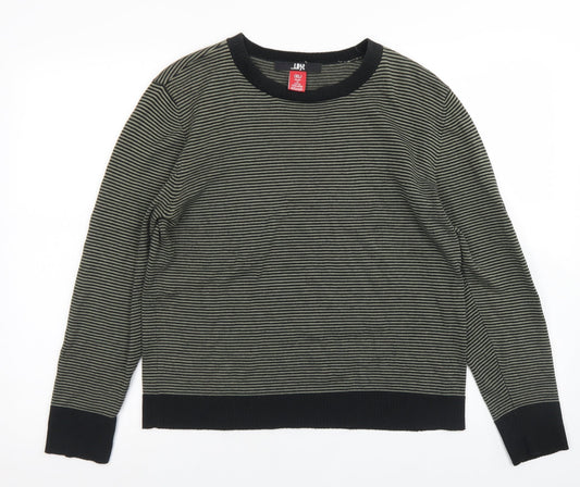 Lost Womens Green Crew Neck Striped Cotton Pullover Jumper Size XL