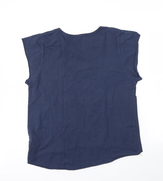 Studio Womens Blue  Cotton Basic Blouse Size M Round Neck
