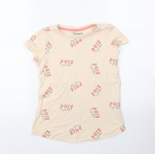 Nutmeg Girls Beige  Cotton Basic T-Shirt Size 9 Years Round Neck