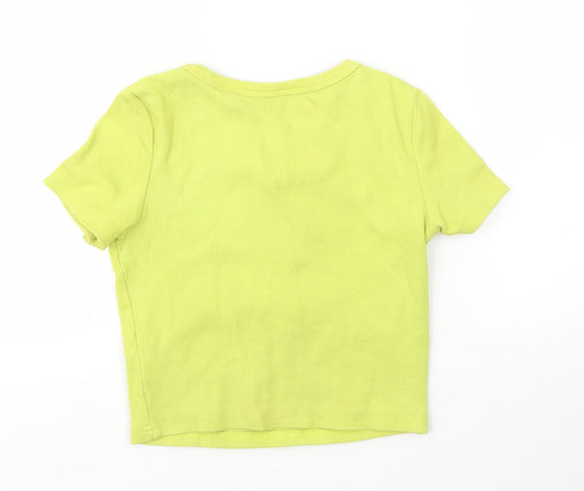 Preworn Womens Green  Cotton Basic T-Shirt Size S Round Neck