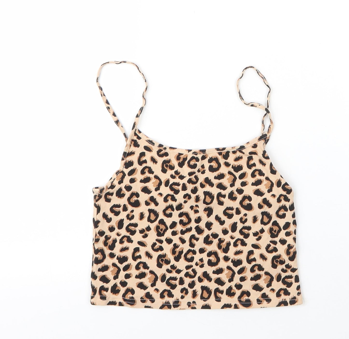 H&M Womens Beige Animal Print Cotton Camisole Blouse Size XS Round Neck - Leopard print