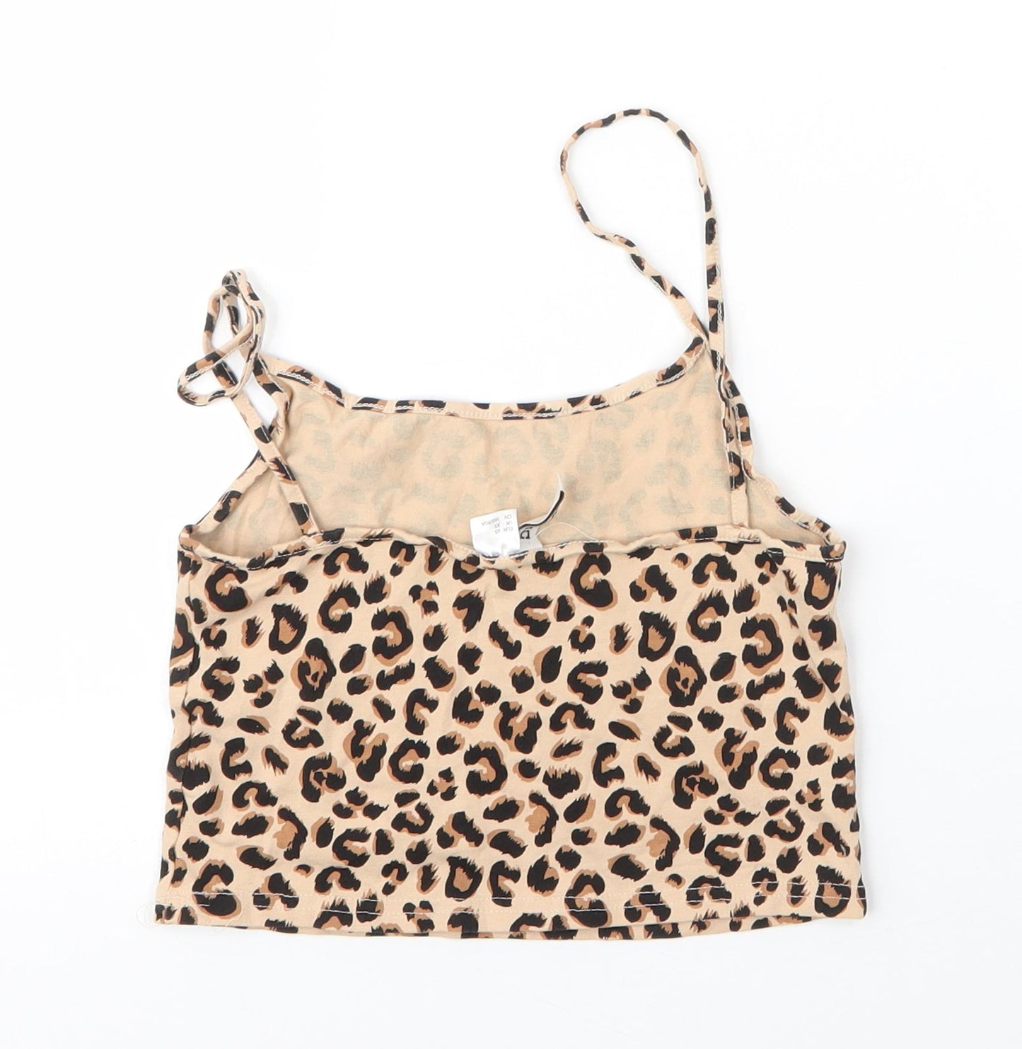 H&M Womens Beige Animal Print Cotton Camisole Blouse Size XS Round Neck - Leopard print