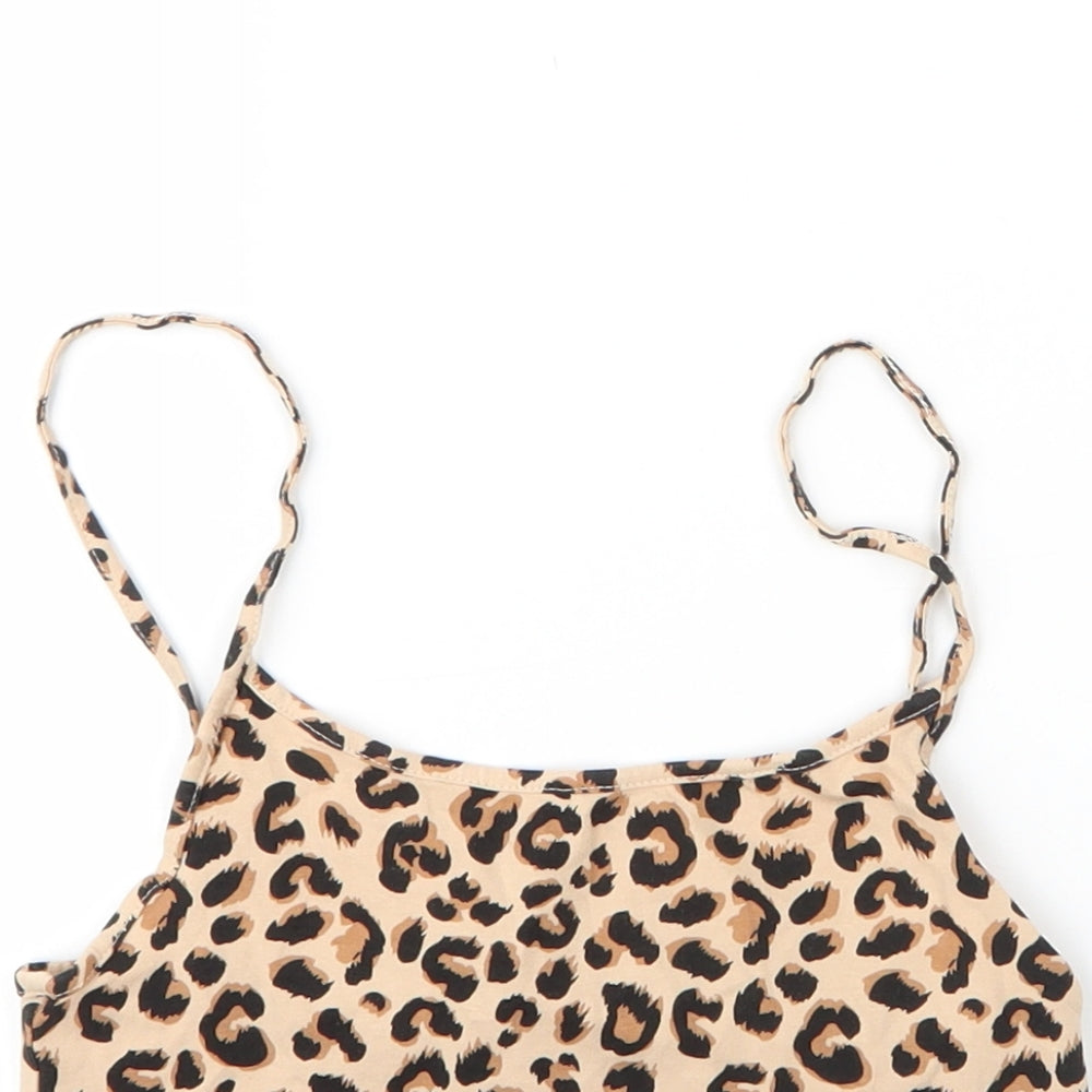H&M Womens Beige Animal Print Cotton Camisole Blouse Size XS Round Neck - Leopard print
