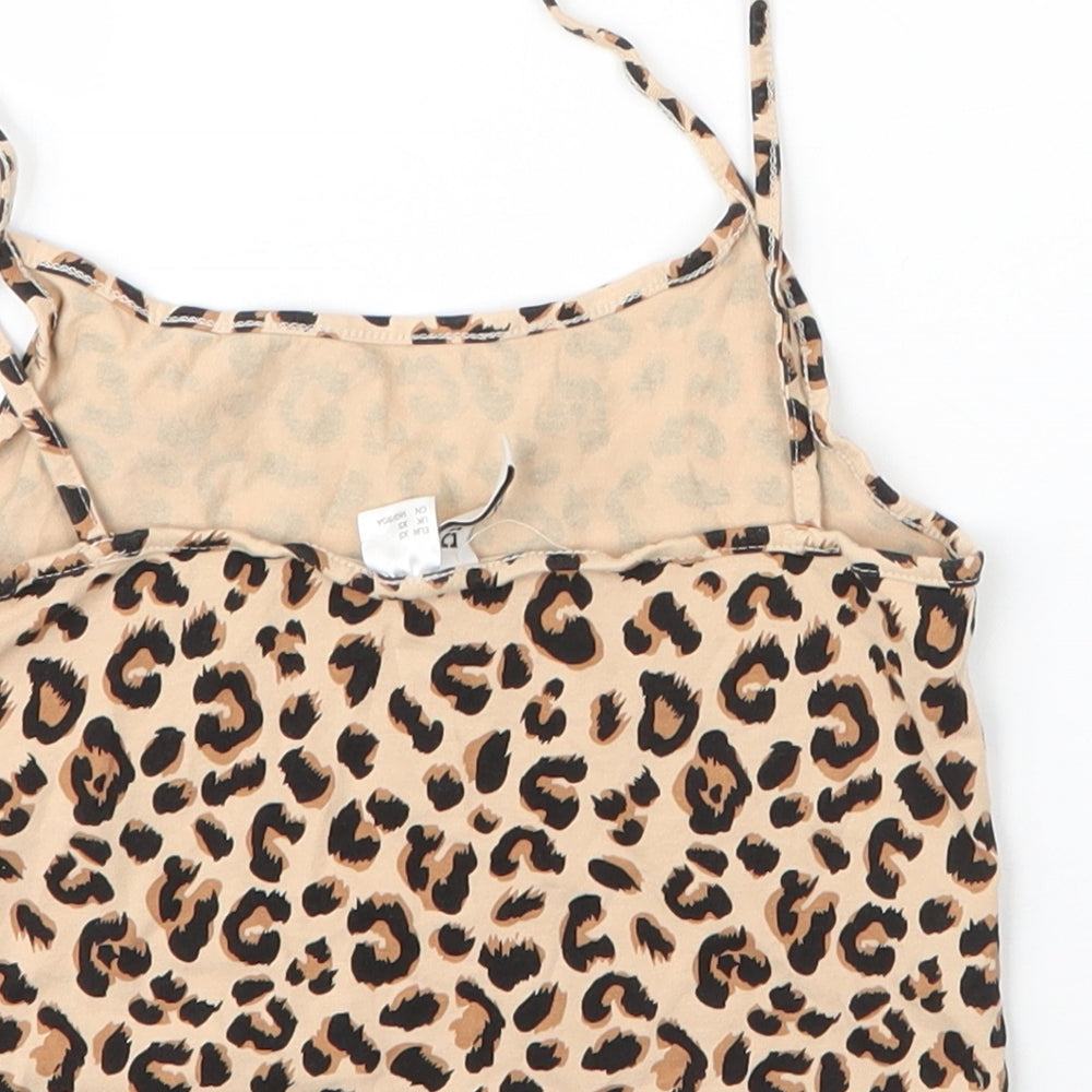 H&M Womens Beige Animal Print Cotton Camisole Blouse Size XS Round Neck - Leopard print