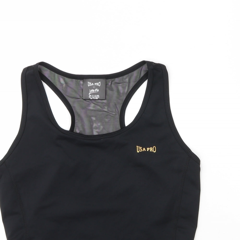 USA Pro Girls Black  Polyester Basic Tank Size 11 Years Round Neck