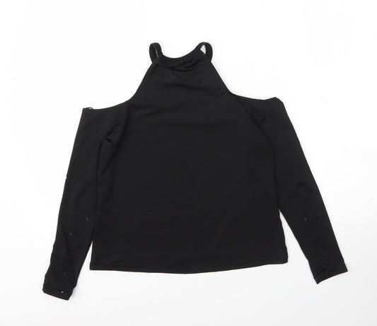 USA Pro Girls Black  Polyester Basic T-Shirt Size 10 Years Round Neck