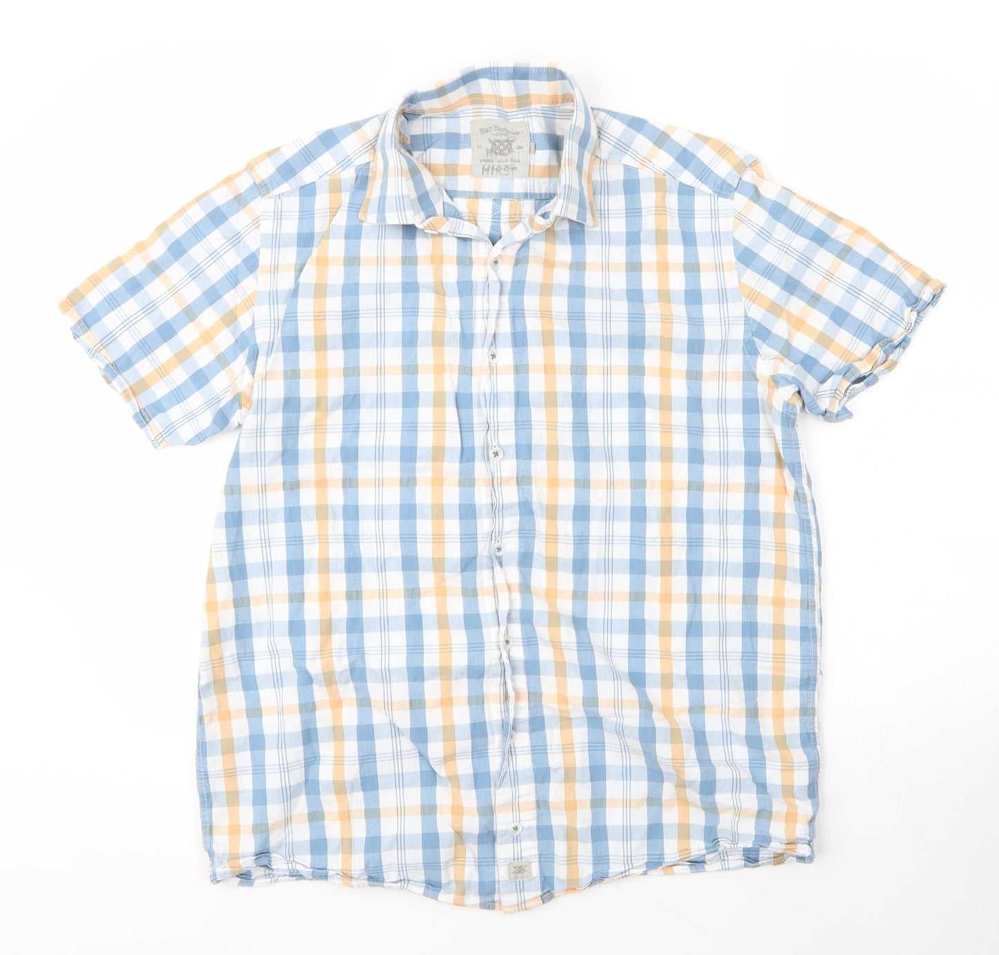 Bar Harbour Mens Blue Check Cotton  Button-Up Size M Collared Button