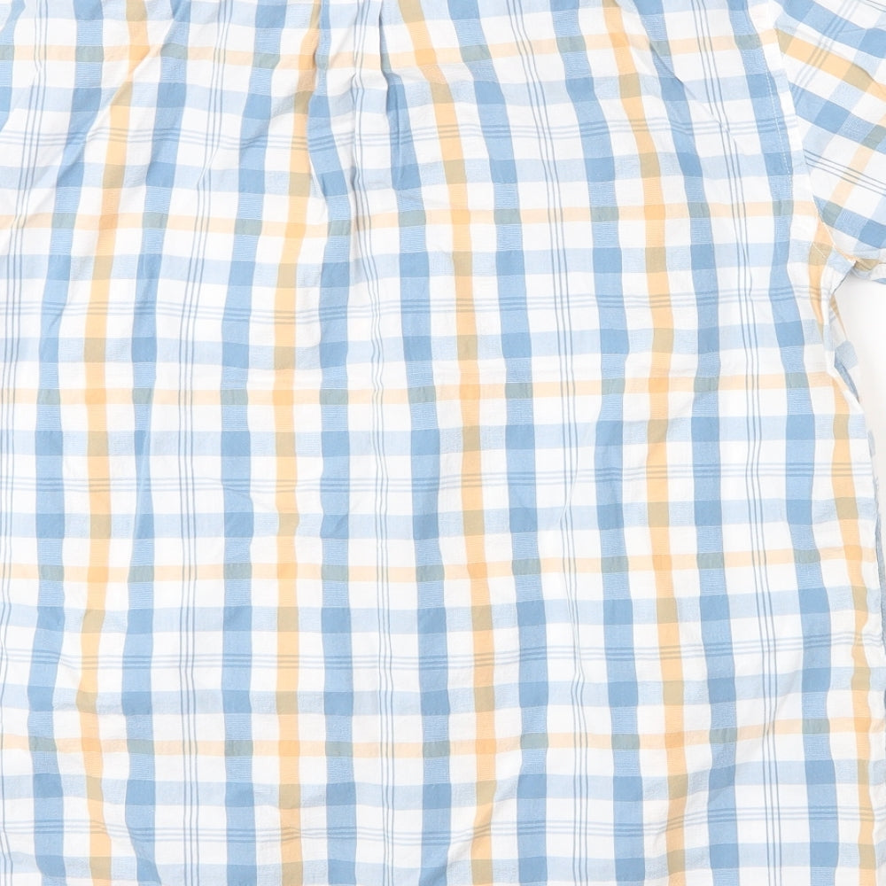 Bar Harbour Mens Blue Check Cotton  Button-Up Size M Collared Button